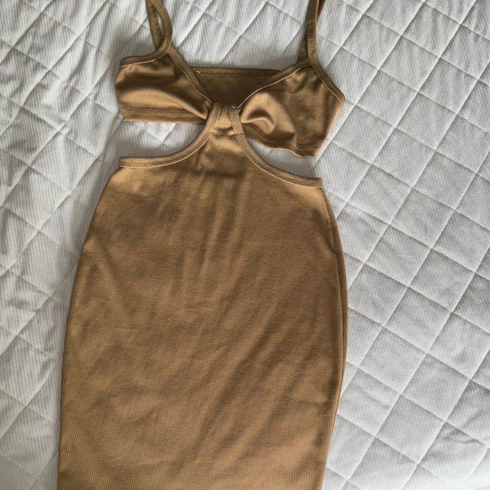 SHEIN Tan Backless Cut-Out Dress